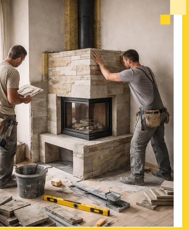 Угловые камины под ключ проект, монтаж и отделка в Каменске-Уральском