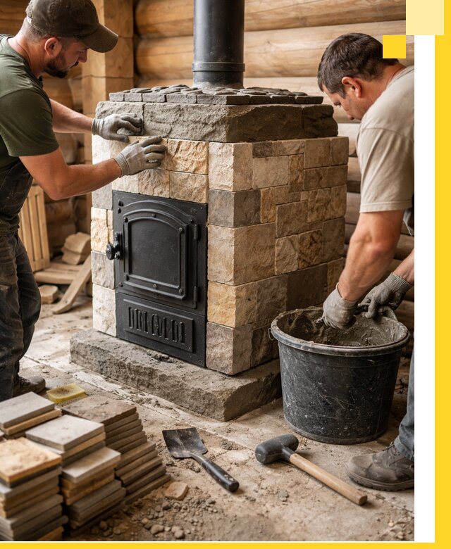 Облицовка банной печи под ключ в Каменске-Уральском: камень и плитка