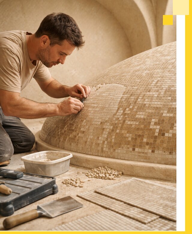 Профессиональная укладка мозаики для хамама под ключ в Каменске-Уральском